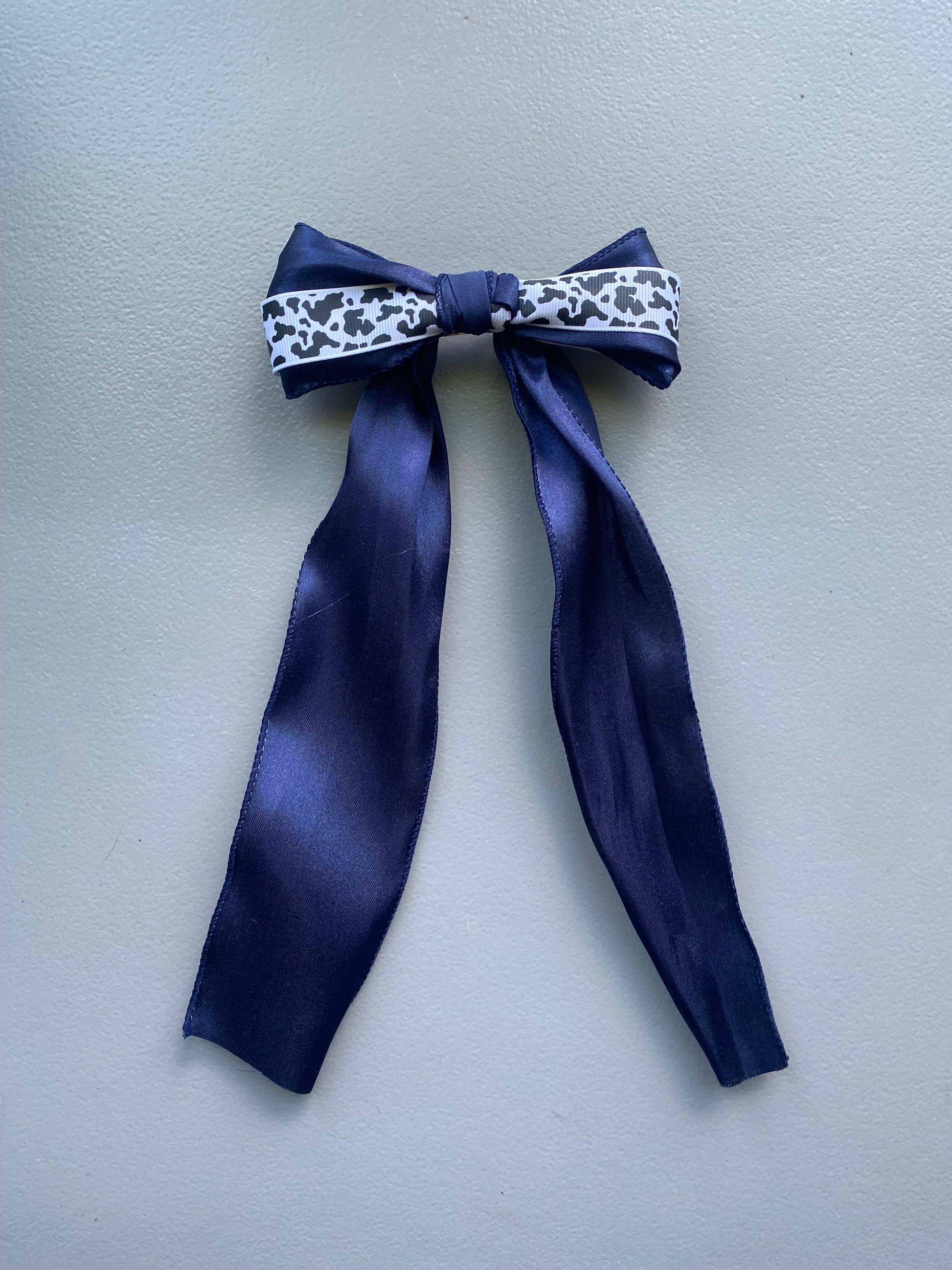 Navy Blue Cow Print Bow